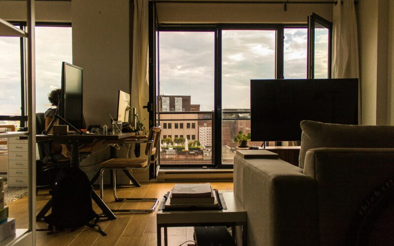 salon pour télétravailler sombre et spacieux