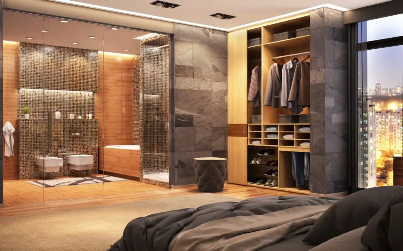 suite parentale avec un dressing et une salle de bain