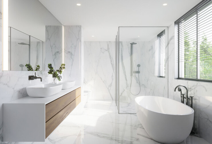 Salle de bain en marbre blanc